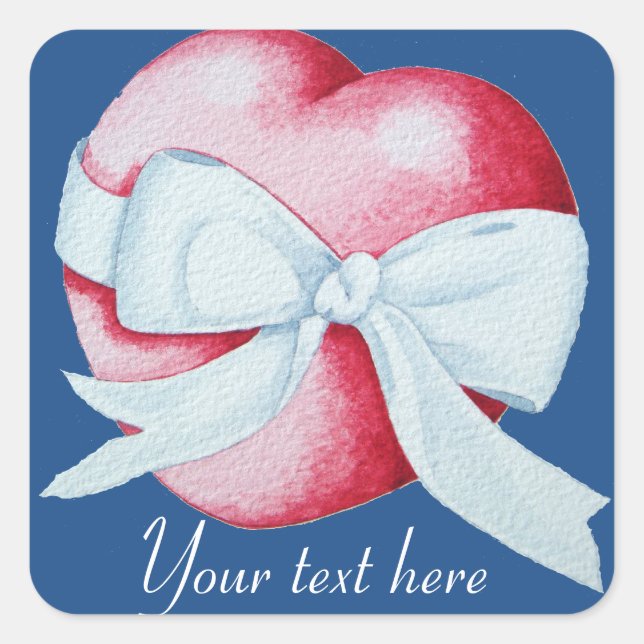 white bow around romantic red love heart  square sticker (Front)
