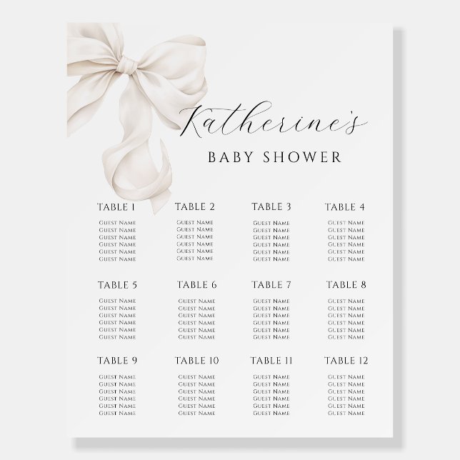 White Bow Baby Shower Seating Chart Foam Board (Front)