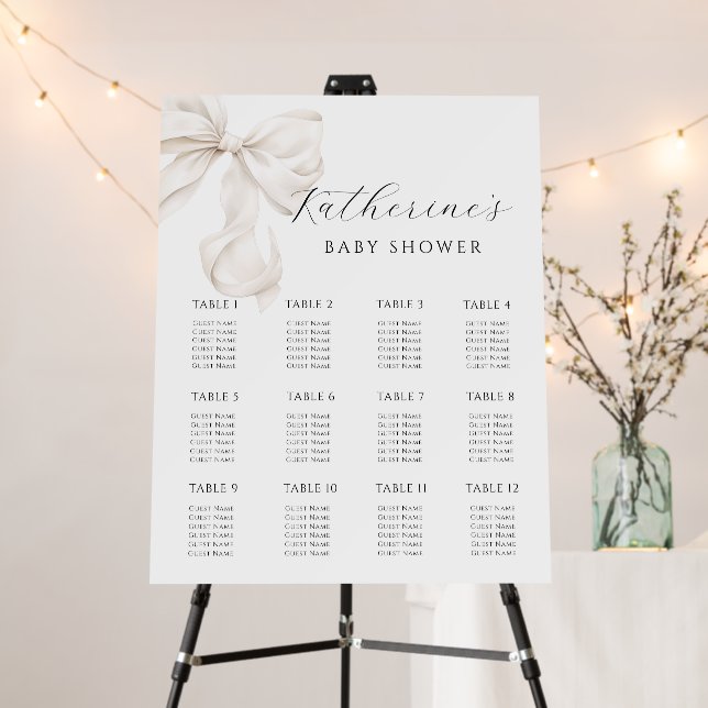 White Bow Baby Shower Seating Chart Foam Board (In Situ (Stand))