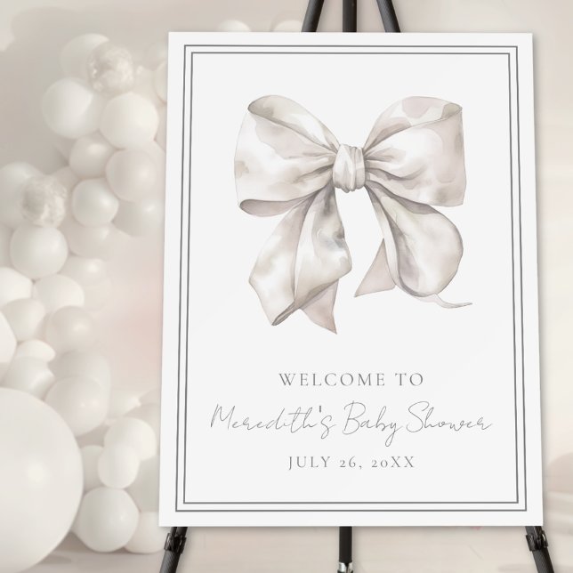 White Bow Baby Shower Welcome Sign (White Bow Baby Shower Welcome Sign)