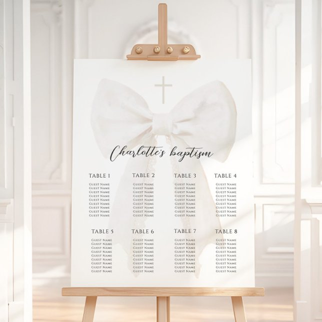 White Bow Baptism Seating Chart Foam Board (Creator Uploaded)