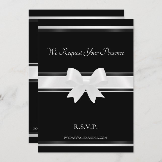 White Bow & Black Classic II Wedding Invitation (Front/Back)
