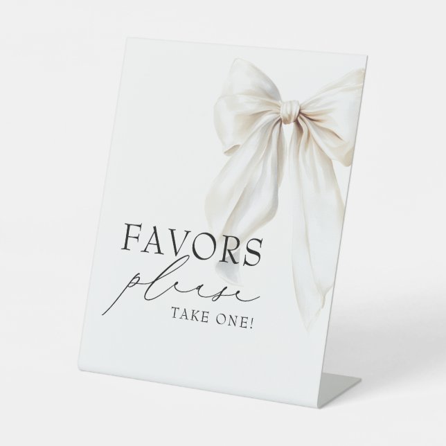 White Bow Bridal Shower Favors Pedestal Sign (Front)