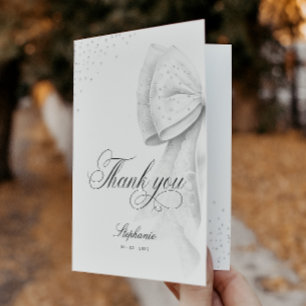 White Bow Bridal Shower Folded Letterpress Thank You Card