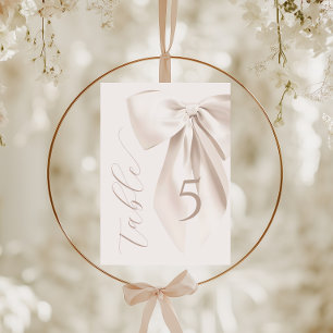 White Bow Bridal Shower Numbers Table Card