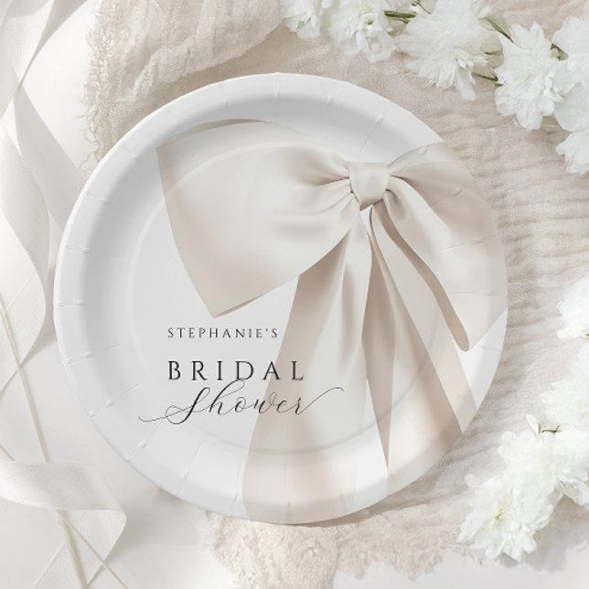 White Bow Bridal Shower Paper Plates (Creator Uploaded)