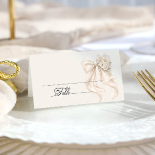 White Bow Bridal Shower Place Card
