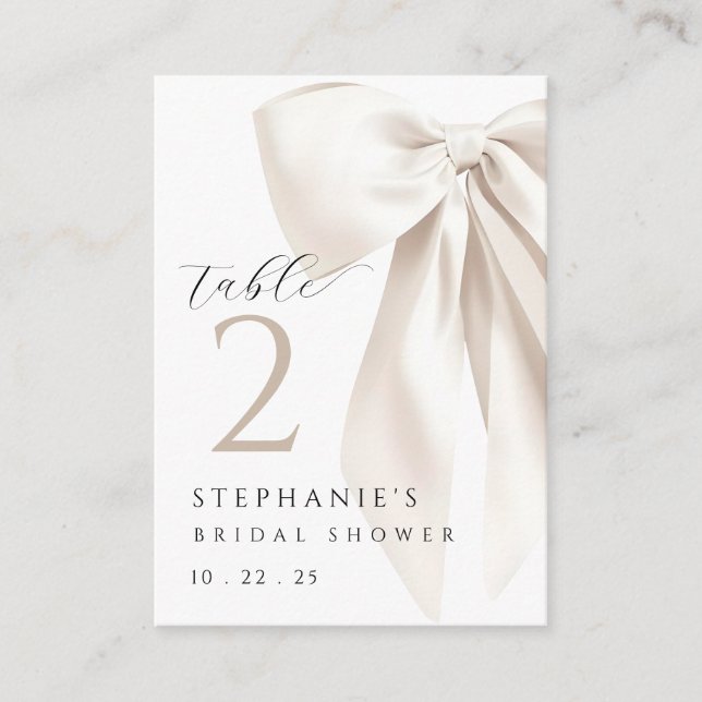 White Bow Bridal Shower Table Card SMALL (Front)