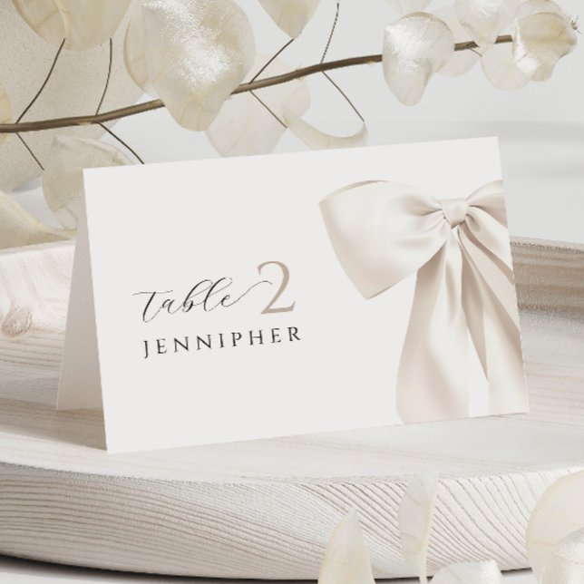 White Bow Bridal Shower Table Name Card (Creator Uploaded)