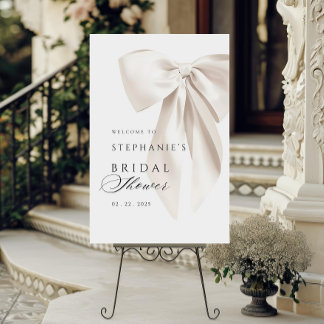 White Bow Bridal Shower Welcome Sign Cream Bow