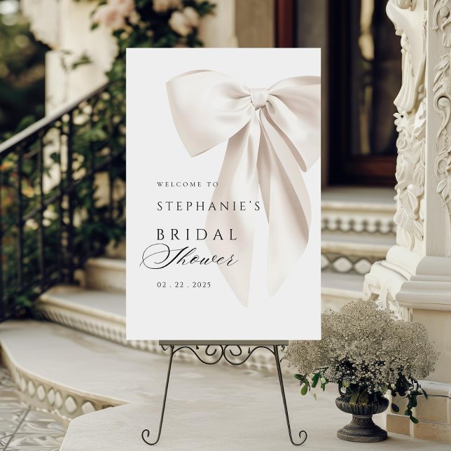 White Bow Bridal Shower Welcome Sign Cream Bow (Creator Uploaded)