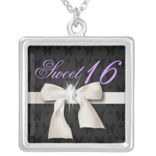 white bow diamond chandelier sweet sixteen silver plated necklace