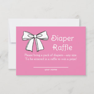 White Bow Diaper Raffle Pink Ticket Enclosure Card