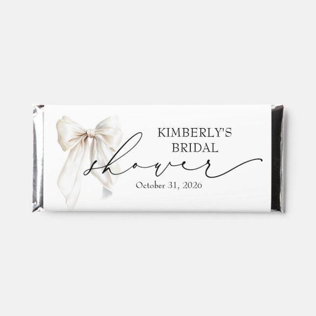 White Bow Elegant Chic Bridal Shower Party Hershey Bar Favors (Front)