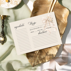 White Bow Floral Bridal Shower Recipe Card