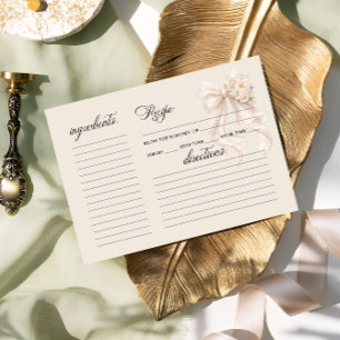 White Bow Floral Bridal Shower Recipe Card