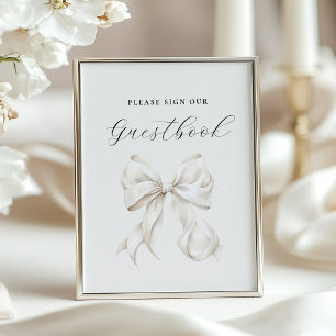 White Bow Guest Book Table Sign