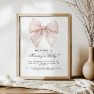 White Bow How Big is Mommy's Belly Shower Game Poster