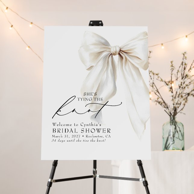 White Bow Knot Bridal Shower Welcome Sign (In Situ (Stand))