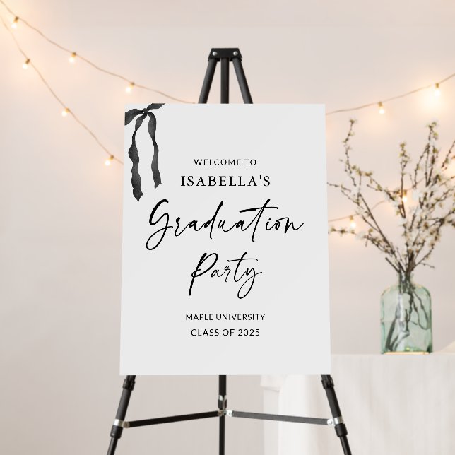 White Bow Modern Graduation Party Welcome Sign (In Situ (Stand))