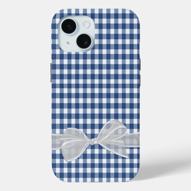 White Bow On Navy Blue Gingham Case-Mate iPhone Case (Back)