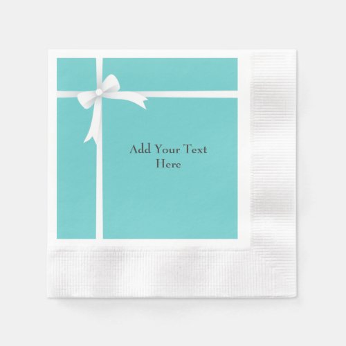 White Bow on Teal Blue Customizable Paper Napkins