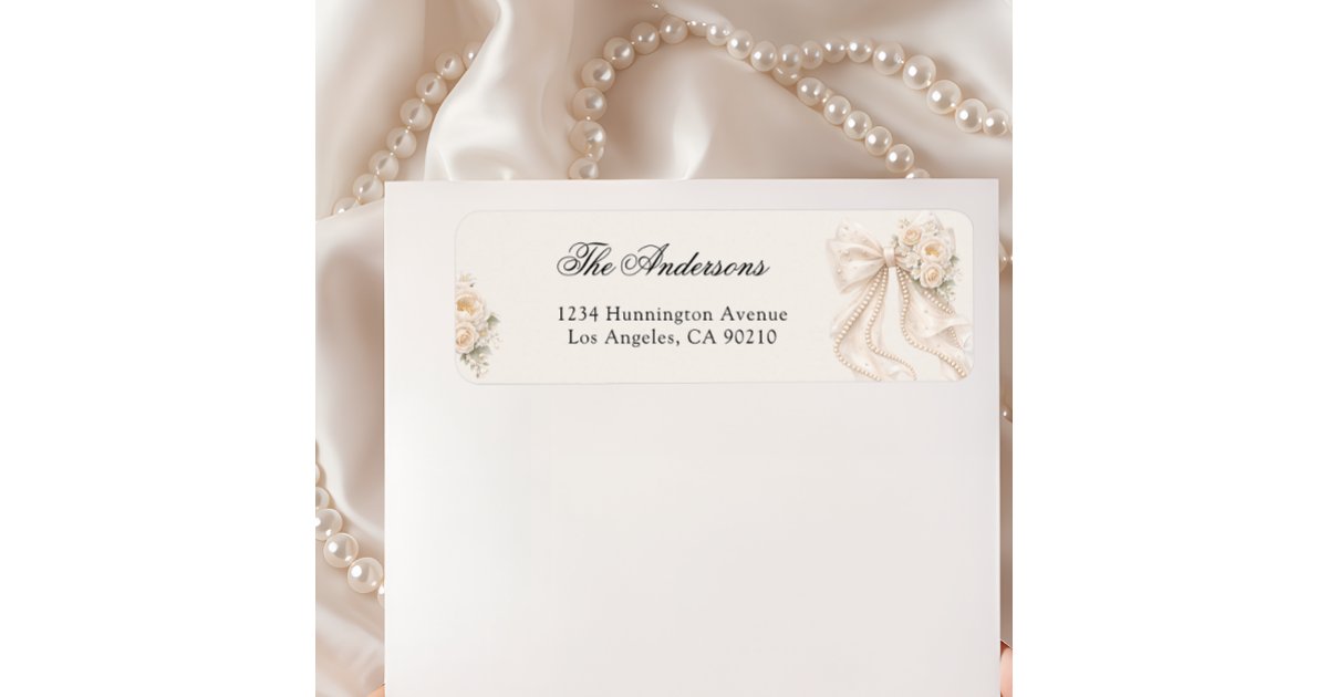Pearlized Address Label White Bow Pearl Bridal Shower Return Address Label | Zazzle
