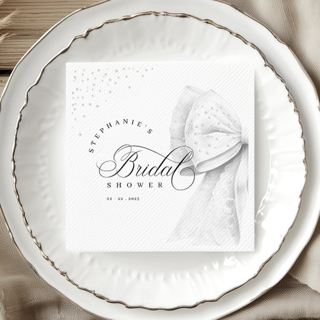 White Bow Pearls Bridal Shower Napkins (Creator Uploaded)
