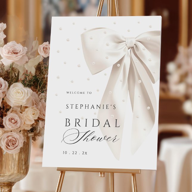 White Bow Pearls Bridal Shower Welcome Sign (Creator Uploaded)