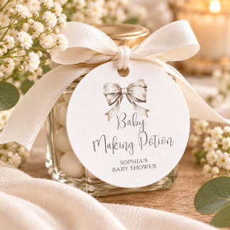 White Bow Ribbon Baby Shower Baby Making Potion Favor Tags