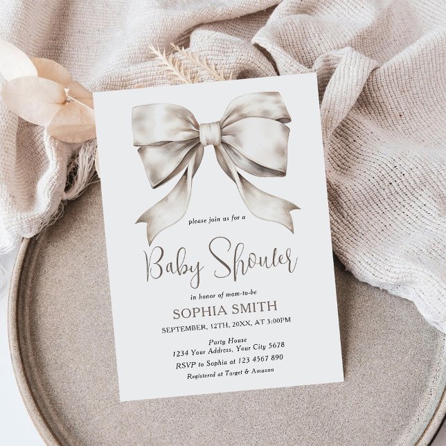 White Bow ribbon Vintage Baby Shower Invitation (Creator Uploaded)