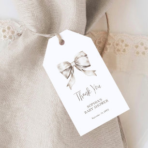 White Bow Ribbon Vintage Baby Shower Thank You Gift Tags