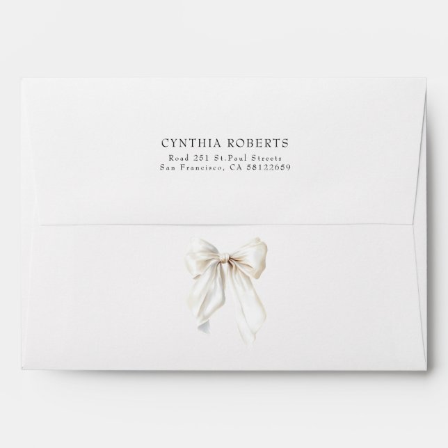 White Bow Romantic Elegant Chic Return Address Envelope (Back (Top Flap))