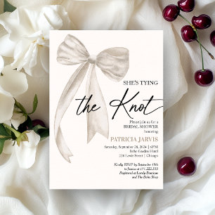 White Bow She's Tying the Knot Bridal Shower Invitation