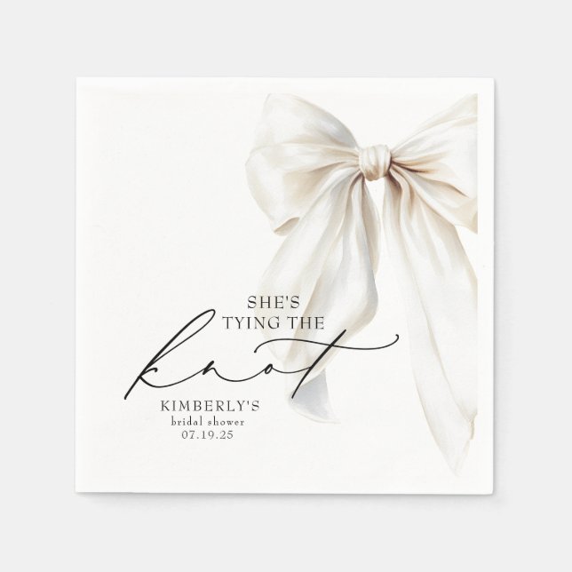 White Bow She's Tying the Knot Bridal Shower Napkins (Front)