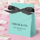 White Bow Teal Blue Bridal Shower Favor Box