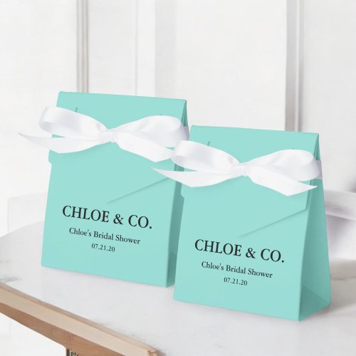 White Bow Teal Blue Bridal Shower Favor Box