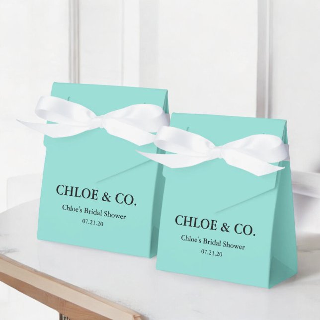 White Bow Teal Blue Bridal Shower Favor Box (Creator Uploaded)