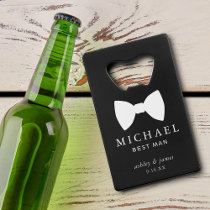 White Bow Tie Best Man Personalized Wedding Credit Card Bottle Opener