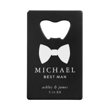 White Bow Tie Best Man Personalized Wedding Credit Card Bottle Opener