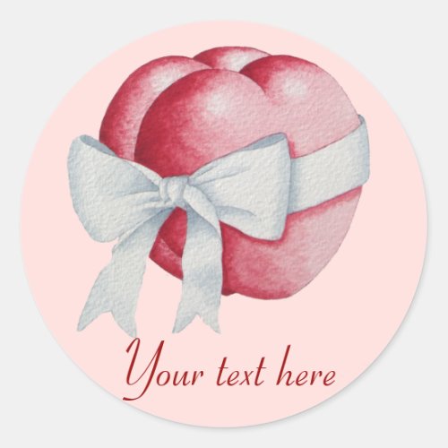 white bow tied around red heart romantic classic round sticker