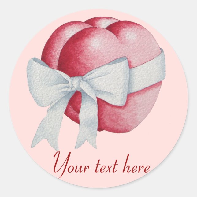 white bow tied around red heart romantic classic round sticker (Front)