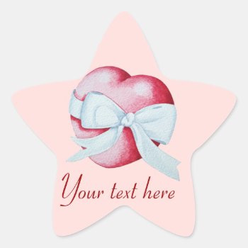 White Bow Tied Around Red Heart Romantic  Star Sticker by artoriginals at Zazzle