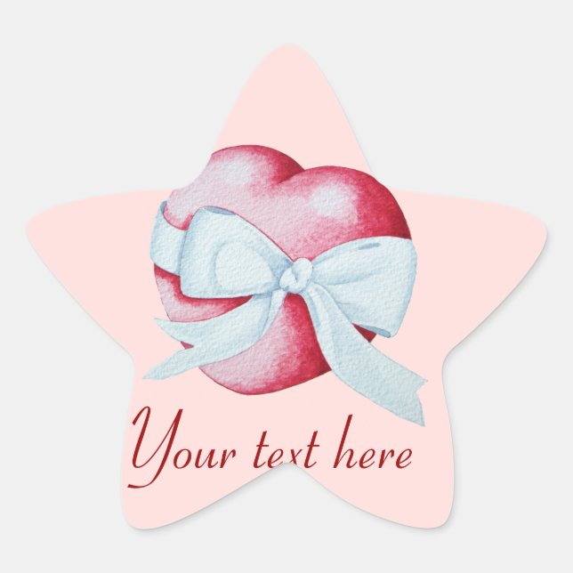 white bow tied around red heart romantic  star sticker (Front)