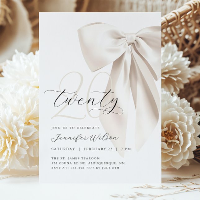 White Bow Twenty Birthday Invitation (Creator Uploaded)