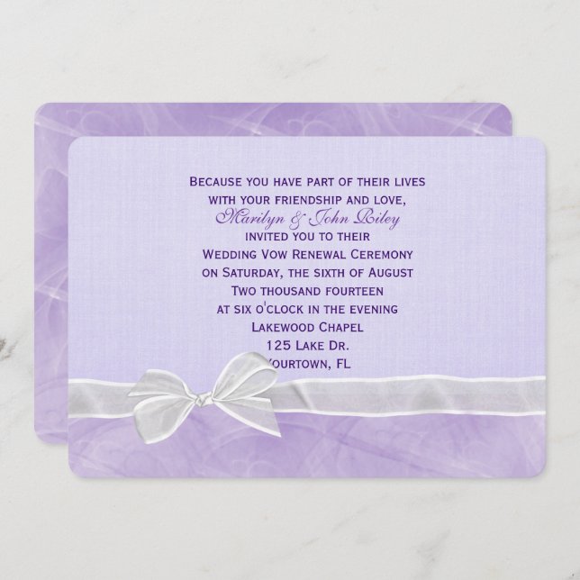 White Bow Wedding Vow Renewal Invitation (Front/Back)