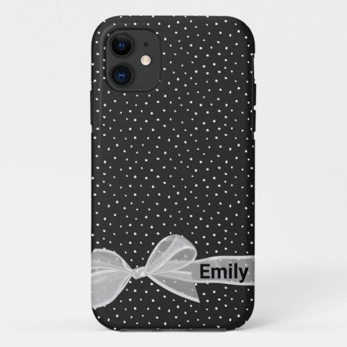 White Bow with Name on Dots iPhone  iPad case