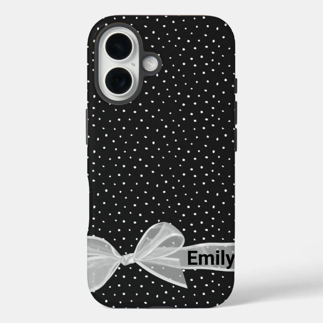 White Bow with Name on Dots iPhone / iPad case (Back)