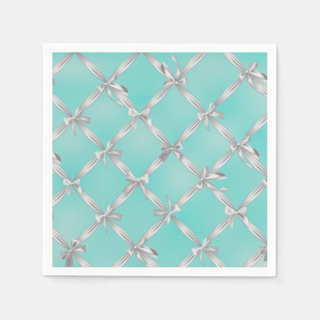 White Bows Turquoise Robin's Egg Blue Bridal Party Napkins (Front)