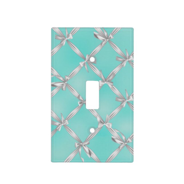 White Bows Turquoise Robin's Egg Blue Light Switch Cover (Front)
